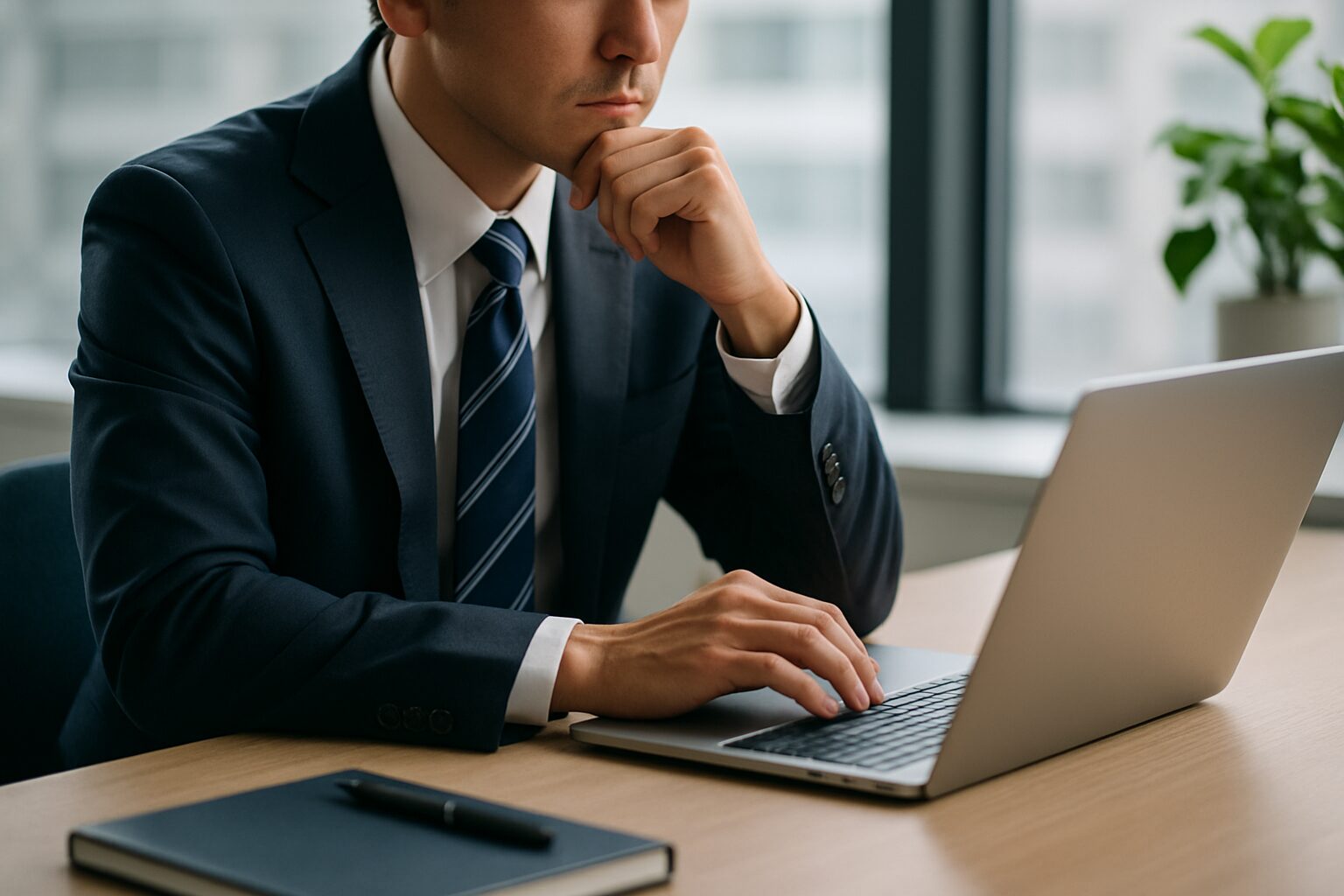 キャリアに悩む男性がPCで相談中のイメージ